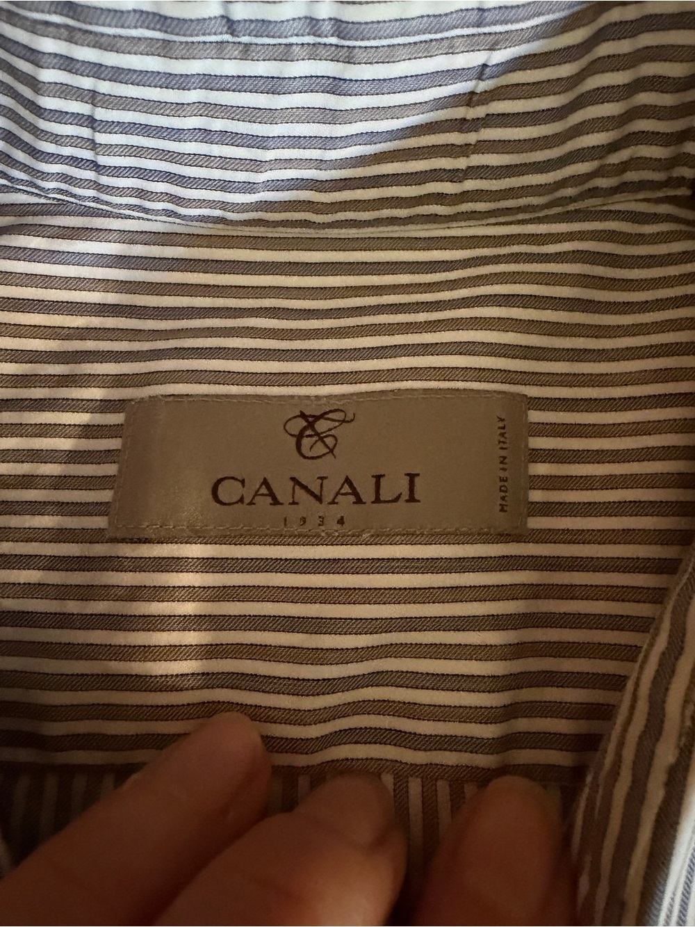 Canali Italy Stripe Dress Shirt 41 16 M L Gray White Luxury Banker Spread - Picture 6 of 7